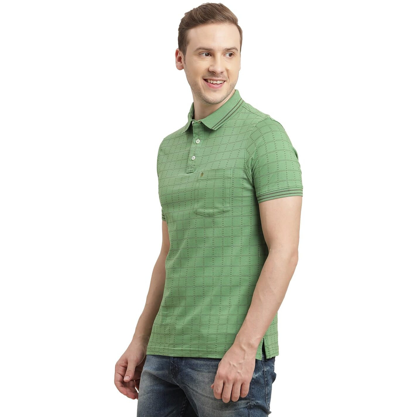 Turtle Men 100% Cotton Green Printed Polo T-Shirt