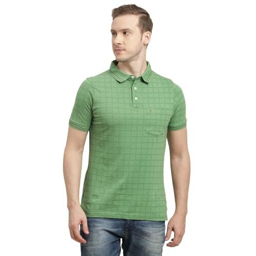 Turtle Men 100% Cotton Green Printed Polo T-Shirt