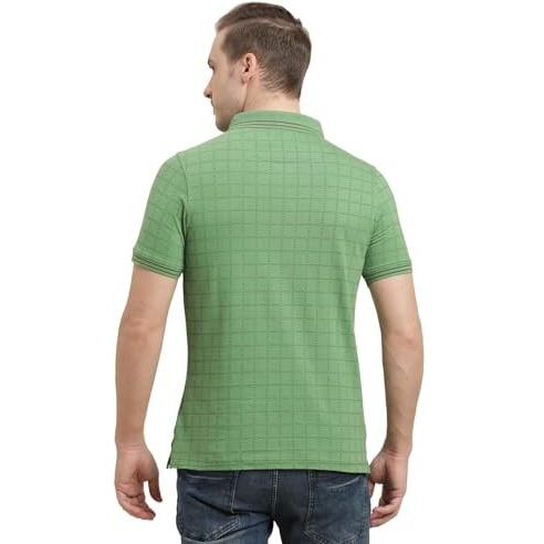 Turtle Men 100% Cotton Green Printed Polo T-Shirt