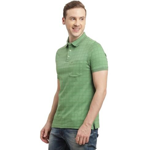 Turtle Men 100% Cotton Green Printed Polo T-Shirt