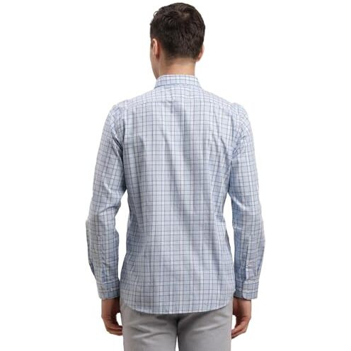 Turtle Men 100% Cotton Checkered Slim Fit Sky Blue Casual Shirt