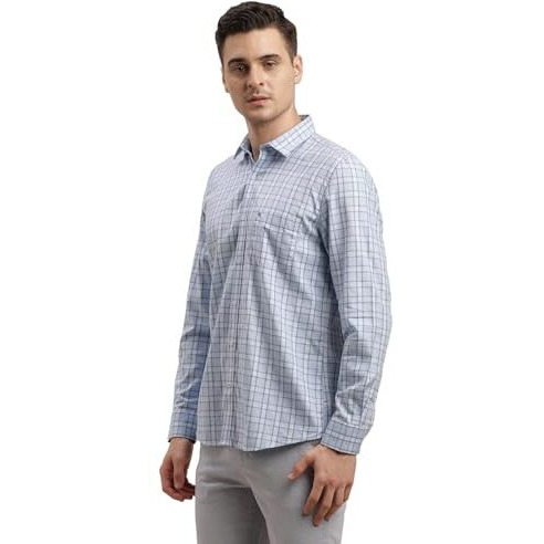 Turtle Men 100% Cotton Checkered Slim Fit Sky Blue Casual Shirt