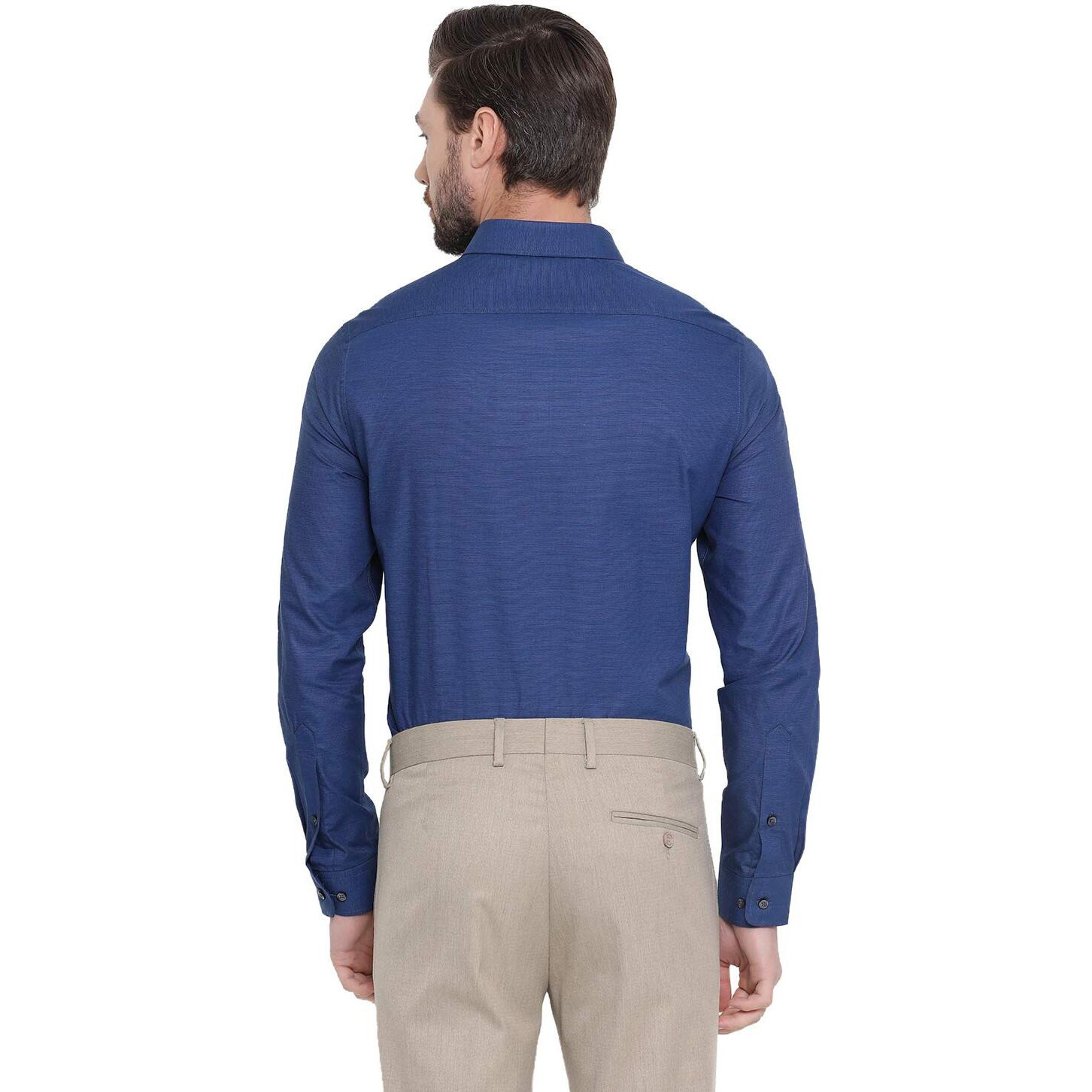 Turtle Men 100% Cotton Blue Solid Slim Fit Formal Shirt