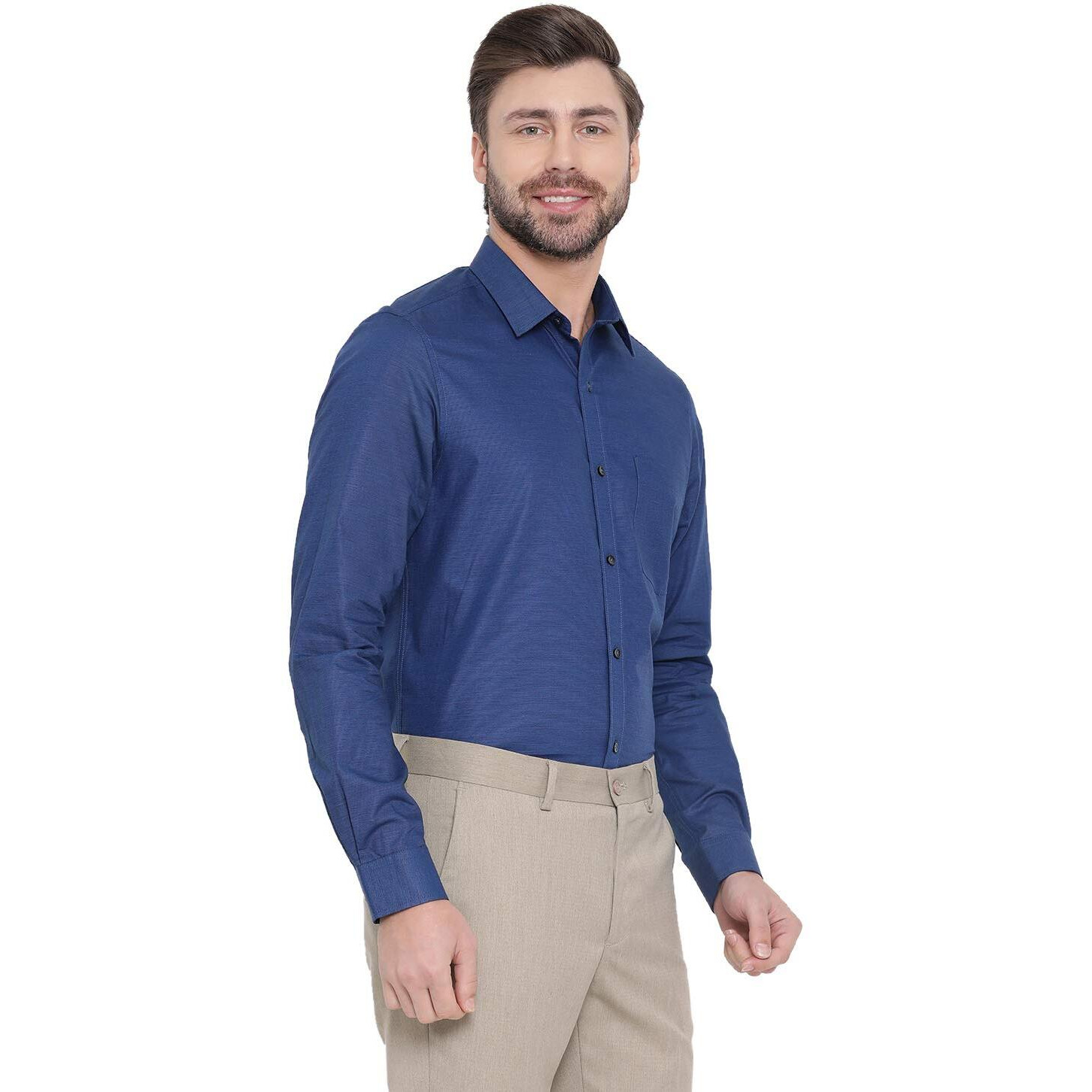 Turtle Men 100% Cotton Blue Solid Slim Fit Formal Shirt