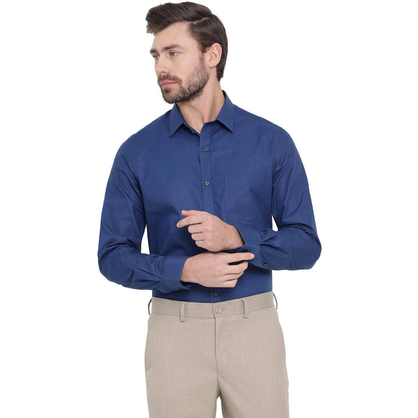 Turtle Men 100% Cotton Blue Solid Slim Fit Formal Shirt