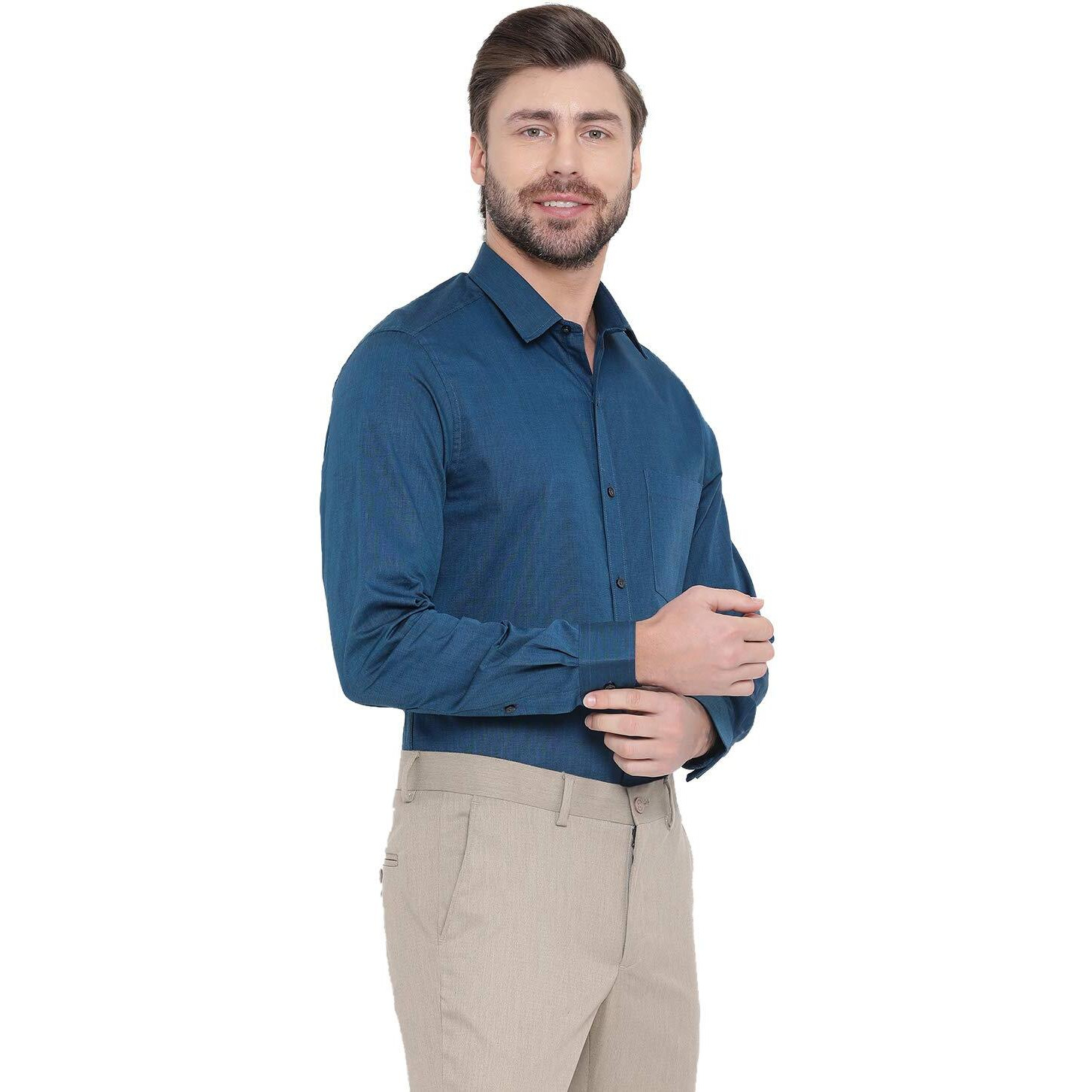 Turtle Men 100% Cotton Blue Solid Slim Fit Formal Shirt