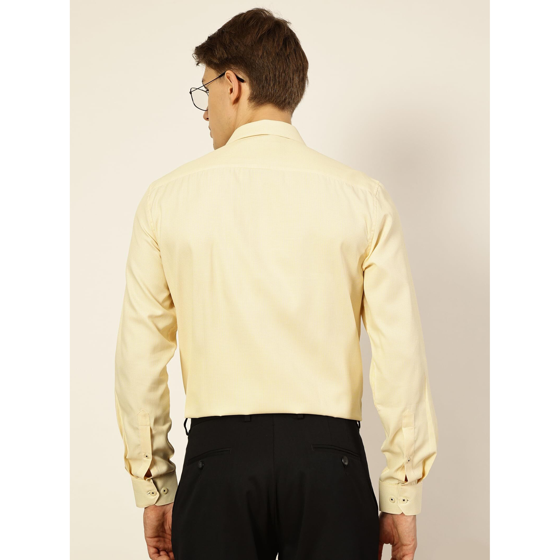 Men's Smart Micro Checks Opaque Formal Shirt(Ts1511_Yellow_L)