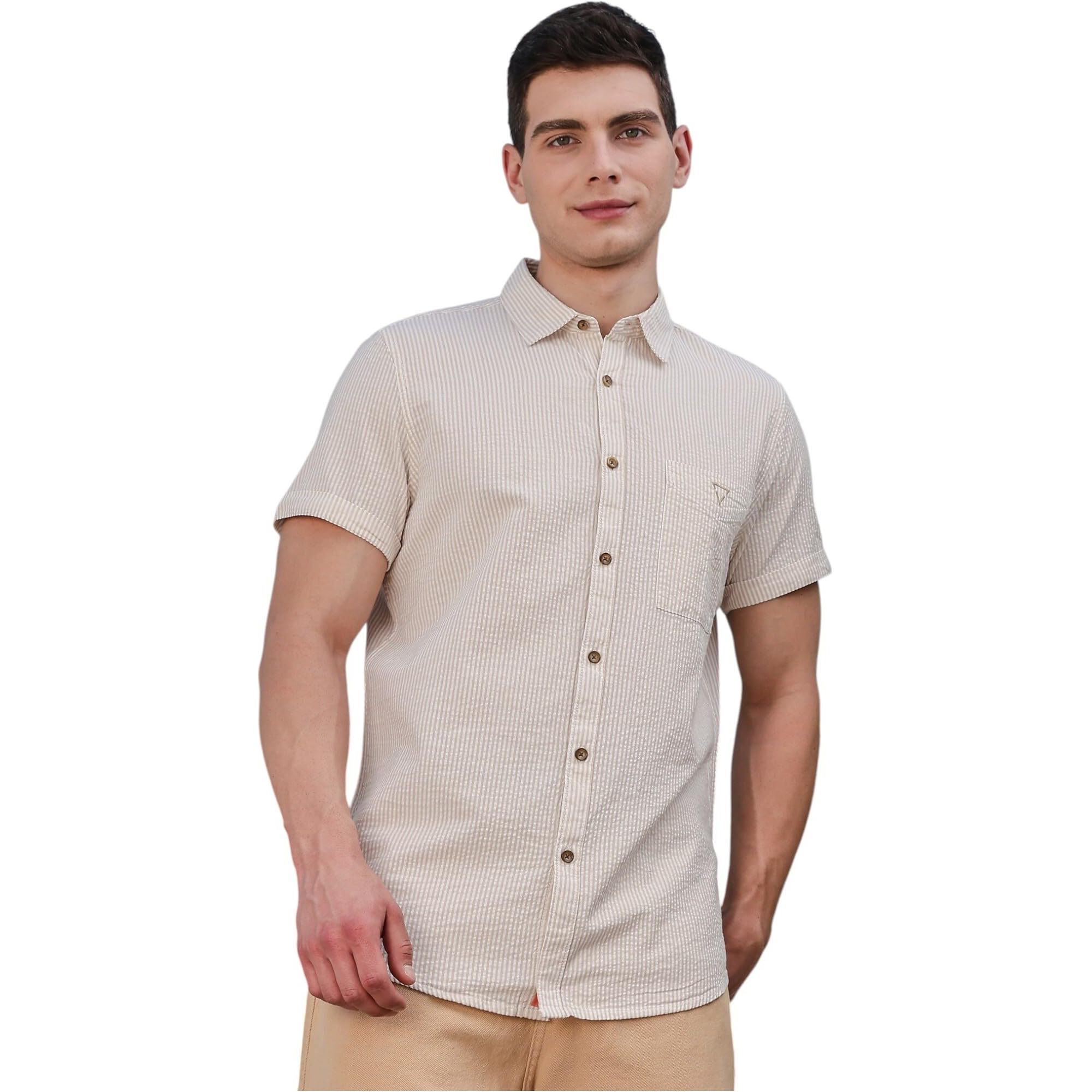 Thomas Scott Slim Fit | 100% Cotton | Short Sleeve | Shirts For Men Beige