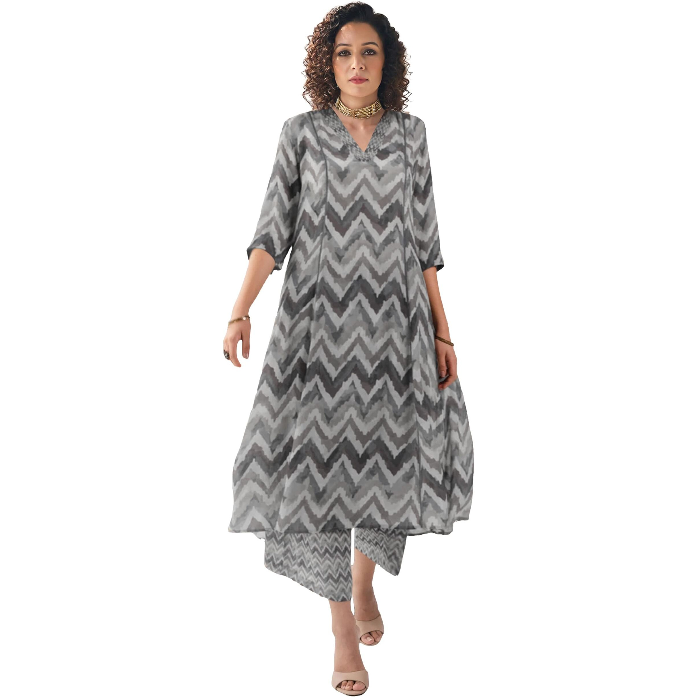 Toochki Co Ord Set For Women | Casual Wear Pant Top Set | Fancy Co-Ord Set | Full Pair Set | Women Kurta Sets Kurtis | Two Piece Co Ord Sets | Coord Sets For Women | Printed Cotton Co Ord Set Grey