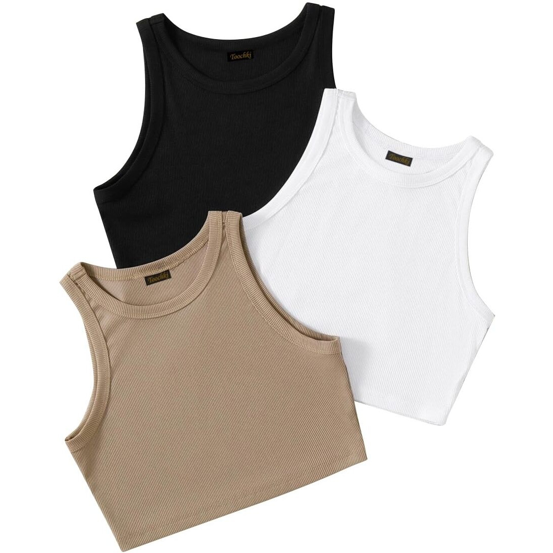 Toochki Tops For Woman | Spandex Top | Crop | Short | Western | For Jeans | Sleeveless | Stretchable | Pack Of Three | Black-White-Beige