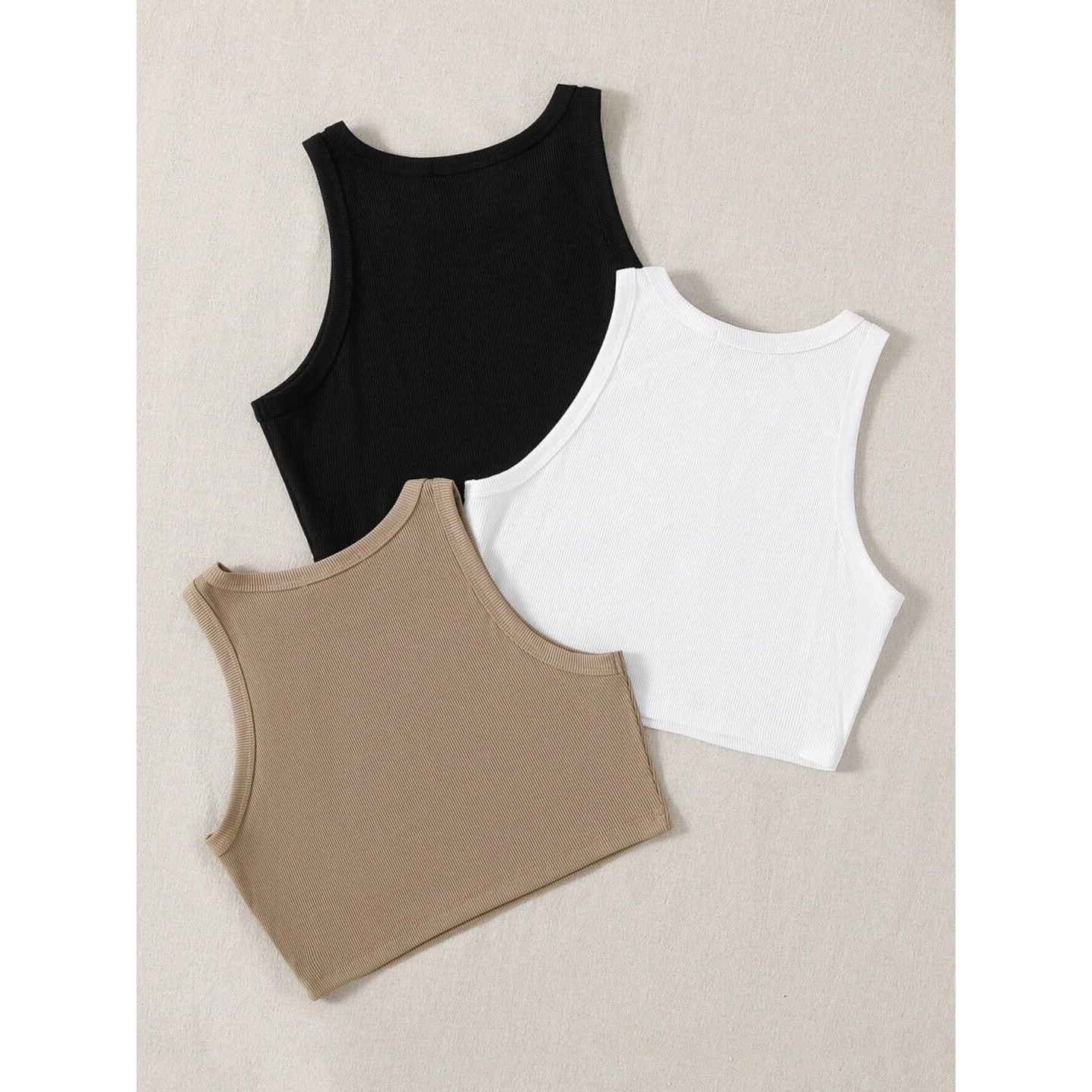 Toochki Tops For Woman | Spandex Top | Crop | Short | Western | For Jeans | Sleeveless | Stretchable | Pack Of Three | Black-White-Beige