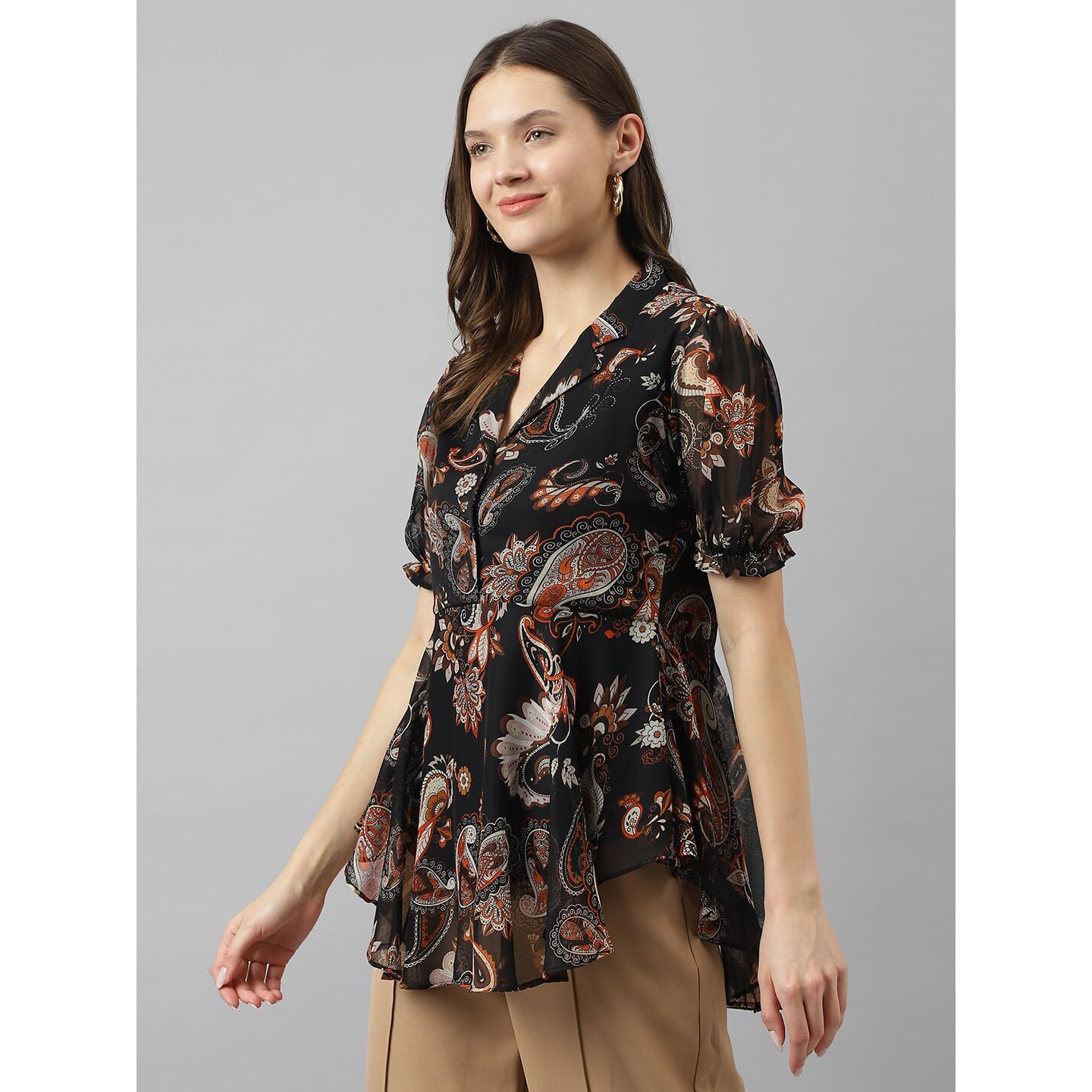 Toochki Black Georgette Paisley Printed Flared Western Top For Women's Suitable To Wear In Summer With Latest Trending Style