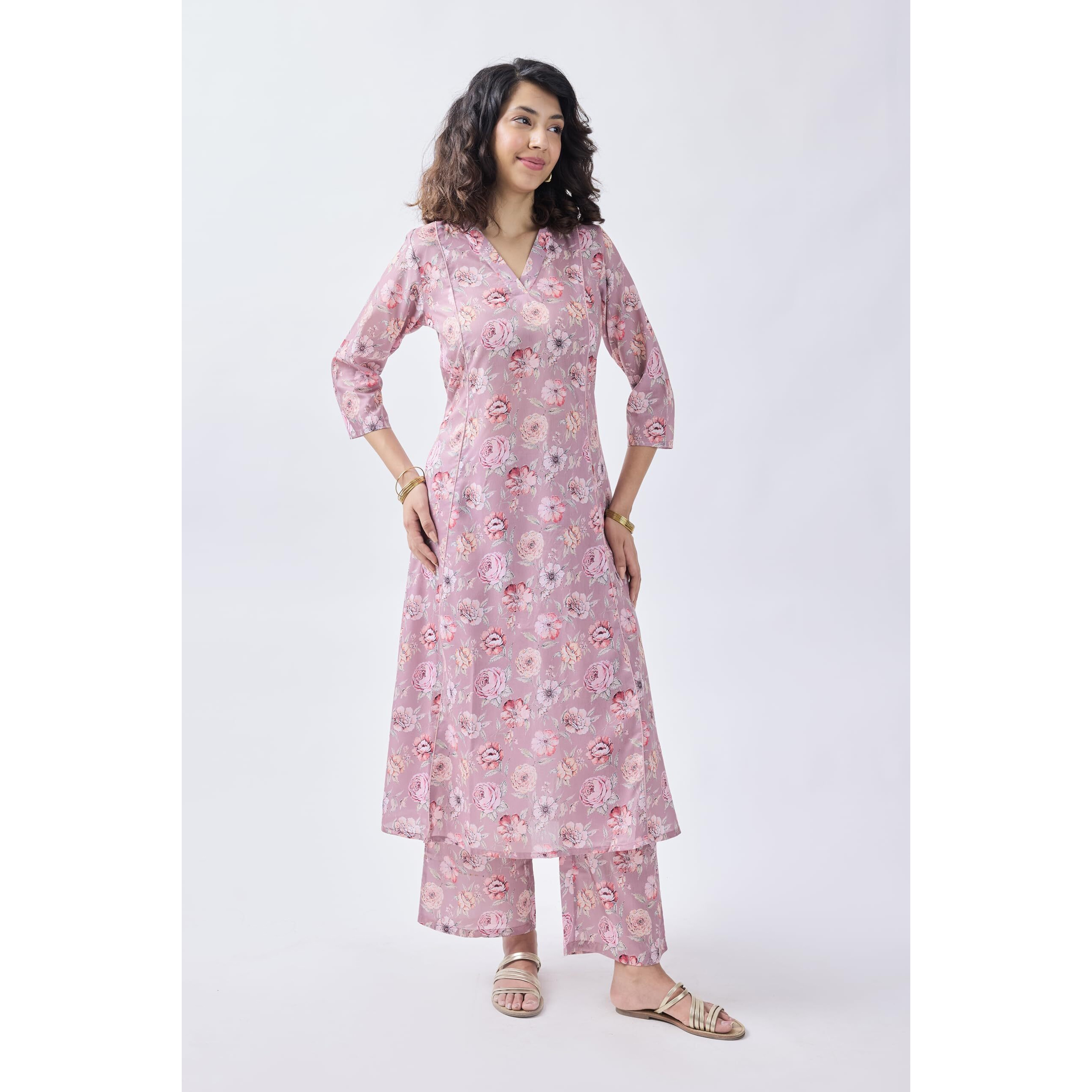 Toochki Co Ord Set For Women | Two Piece Co Ord Set | Western Co Ord Set | Latest Women Co Ord Set | Flared Co Ord Set | Light Pink Co Ord Set | Floral Printed Co Ord Set (Tkcbl-Ry-326-Pk-Cd Parent)