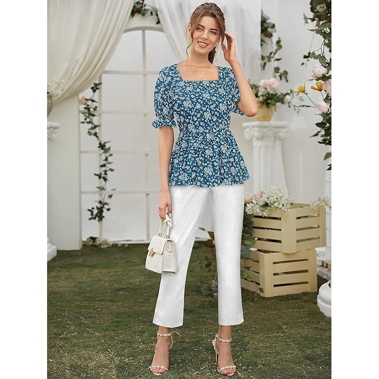 Toochki Women's Floral Regular Fit Top (Toochki104-Tp_Teal