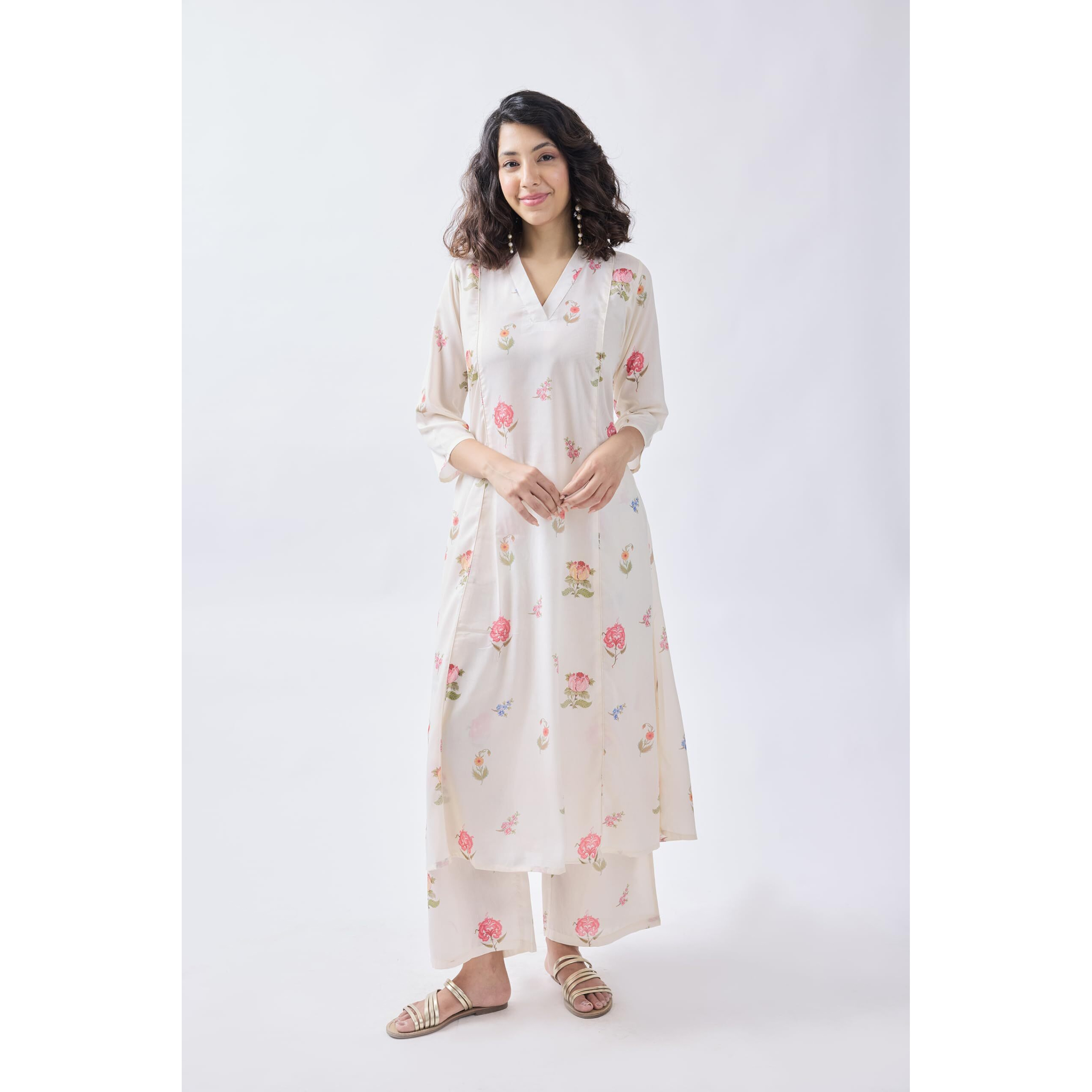 Toochki Co Ord Set For Women | Two Piece | Latest | Flared | White | Floral Printed (Tkcbl-Ry-325-Wh-Cd Parent)