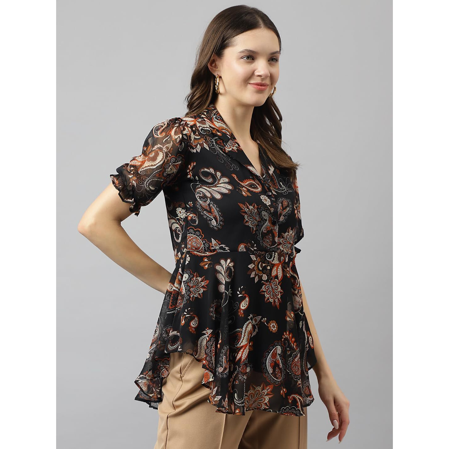 Toochki Women's Paisley Regular Fit Top (Toochki175-Tp_Black