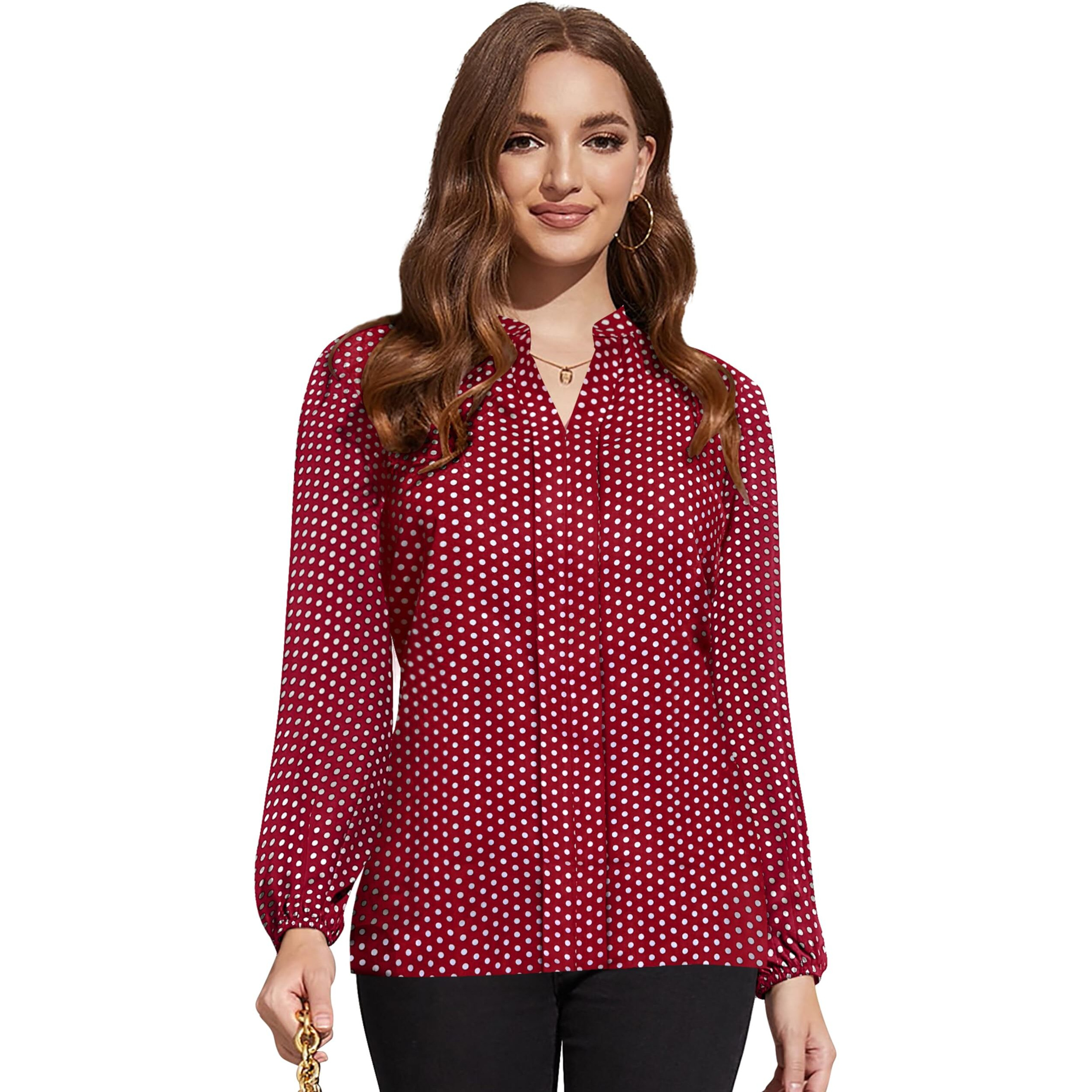 Toochki Women's Polka Dots Regular Fit Top (Toochki117-Tp_Maroon