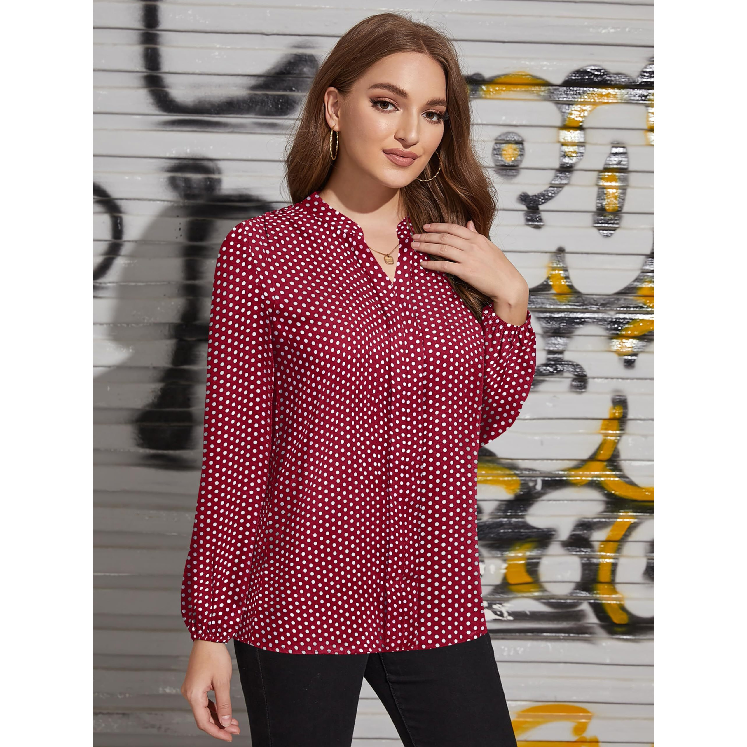 Toochki Women's Polka Dots Regular Fit Top (Toochki117-Tp_Maroon