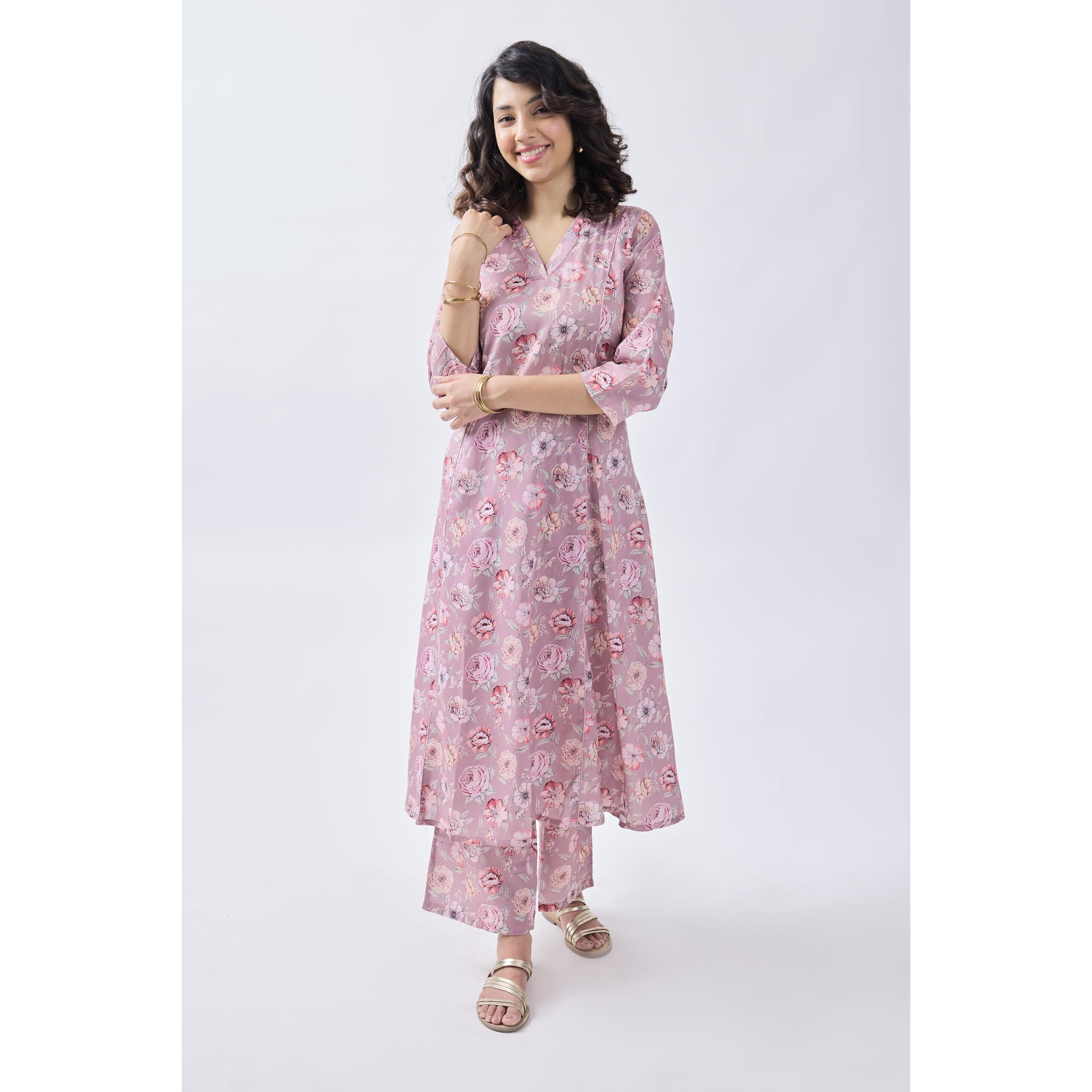 Toochki Co Ord Set For Women | Two Piece Co Ord Set | Western Co Ord Set | Latest Women Co Ord Set | Flared Co Ord Set | Trendy Long Co Ord Set | Light Pink Co Ord Set | Floral Printed Co Ord Set