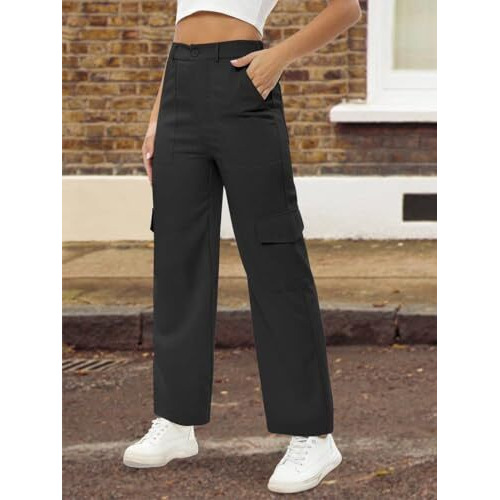 Toplot Cotton Multi-Pocket Cargo Pant For Women (T-Straight-Cargo-5191-Black-32)