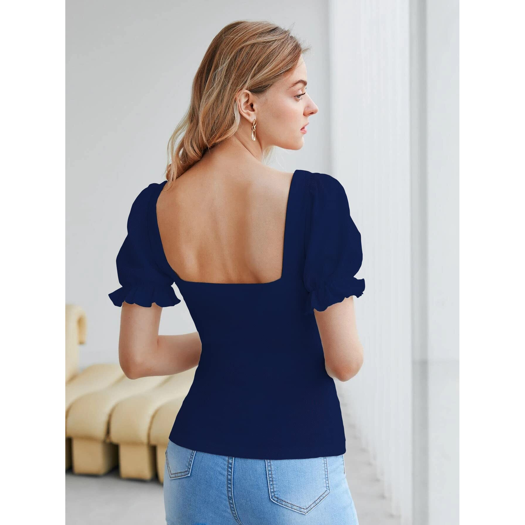 Shasmi Solid Slim Fit Women, Knit, Stylish Top, Soft And Comfy Fabric Has Some Stretch N Blue L