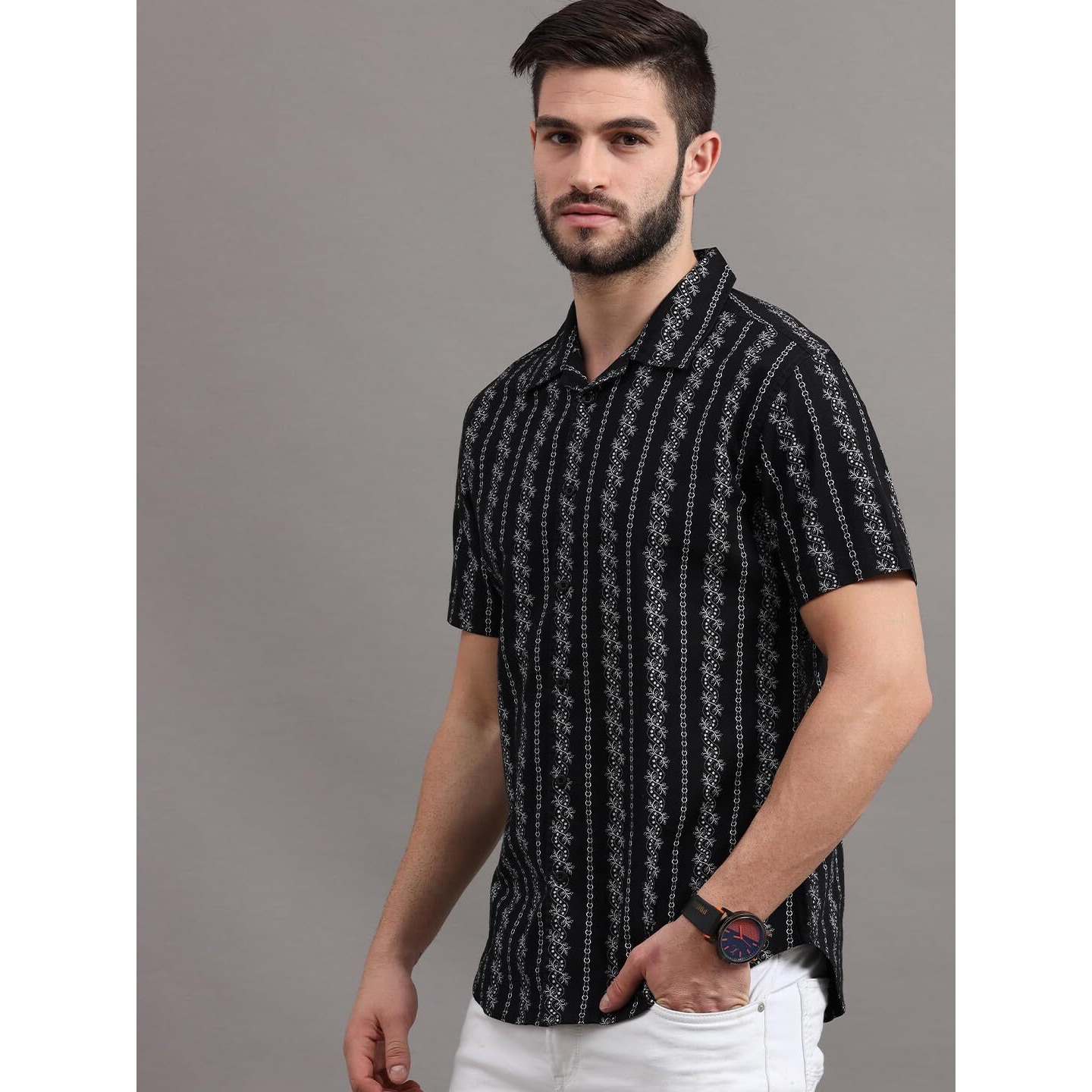 Indoprimo Casual Shirt For Men || Shirt For Men || Men Stylish Shirt || Men Printed Shirt || Men Print Shirt || Men Shirt (Small, Black)