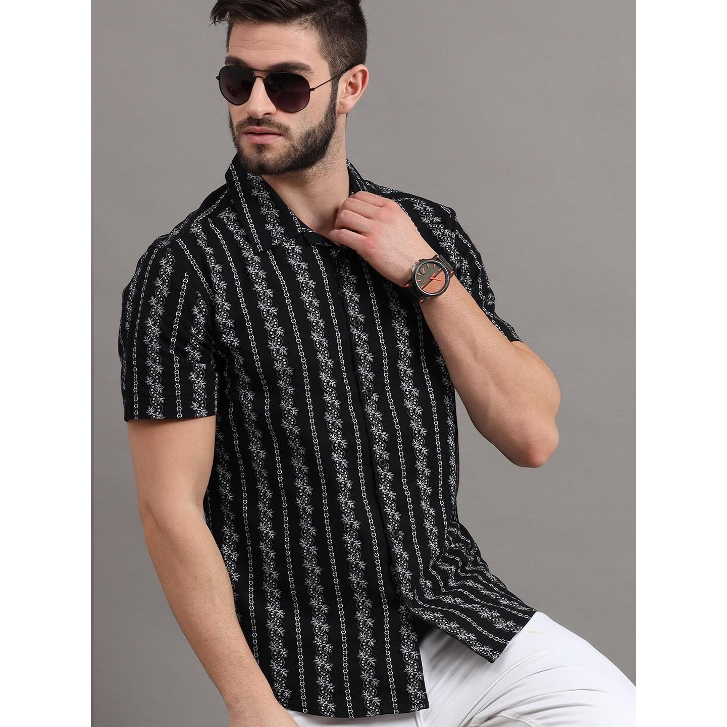 Indoprimo Casual Shirt For Men || Shirt For Men || Men Stylish Shirt || Men Printed Shirt || Men Print Shirt || Men Shirt (Small, Black)