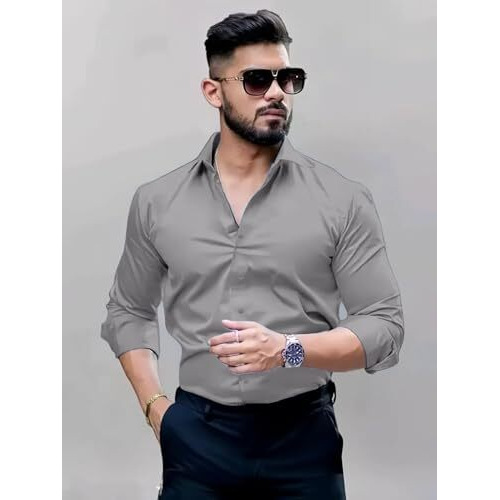 Indoprimo Formal Shirt For Men || Shirt For Men || Men Stylish Shirt || Men Plain Shirt || Men Solid Shirt (Large, Grey)