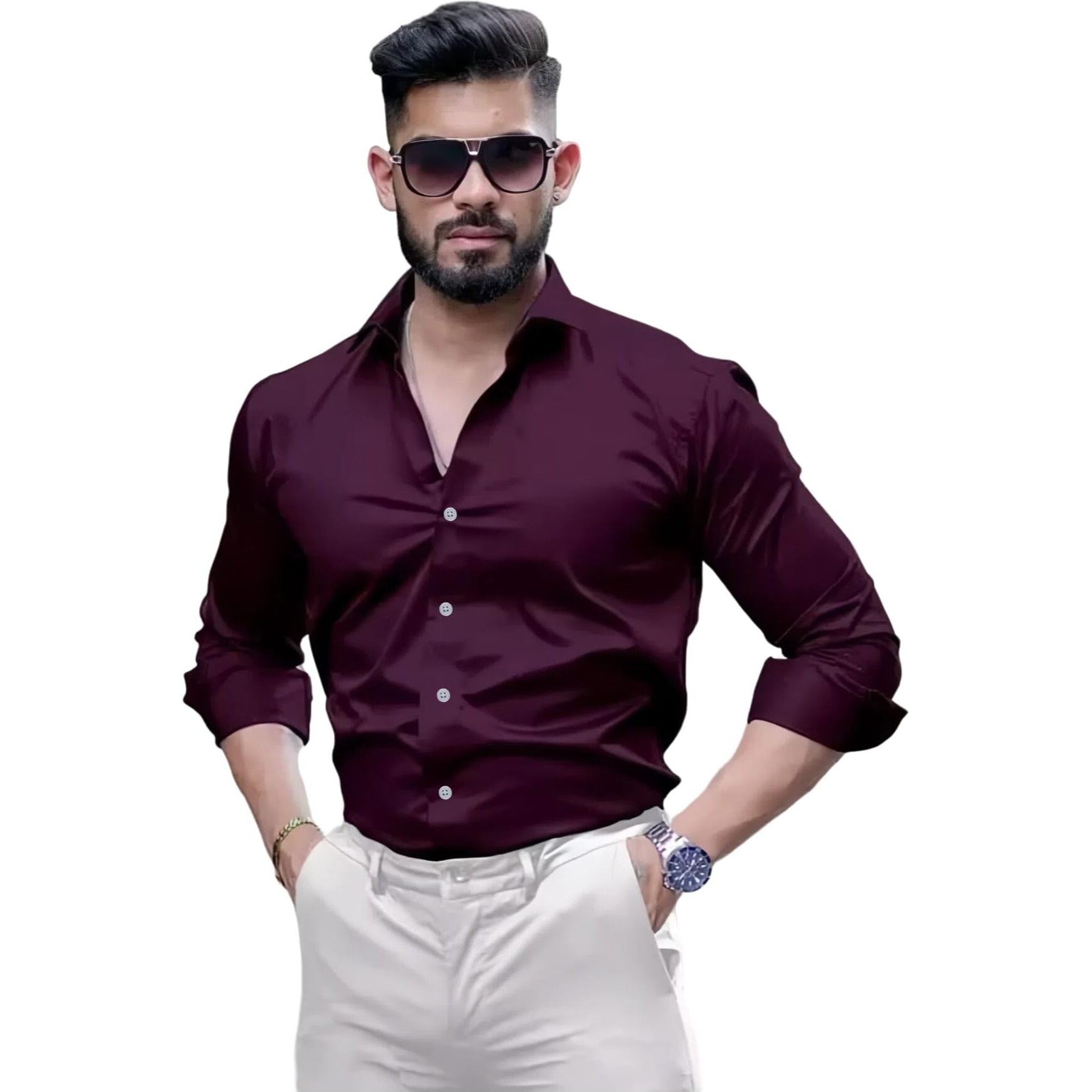 Indoprimo Formal Regular Fit Shirt For Men || Shirt For Men || Men Stylish Shirt || Men Plain Shirt || Men Solid Shirt (Large, Purple)