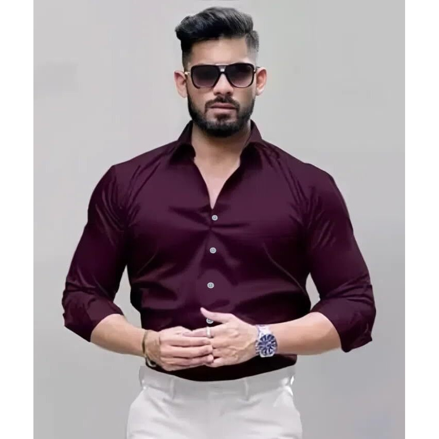 Indoprimo Formal Regular Fit Shirt For Men || Shirt For Men || Men Stylish Shirt || Men Plain Shirt || Men Solid Shirt (Large, Purple)