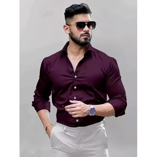 Indoprimo Formal Regular Fit Shirt For Men || Shirt For Men || Men Stylish Shirt || Men Plain Shirt || Men Solid Shirt (Large, Purple)