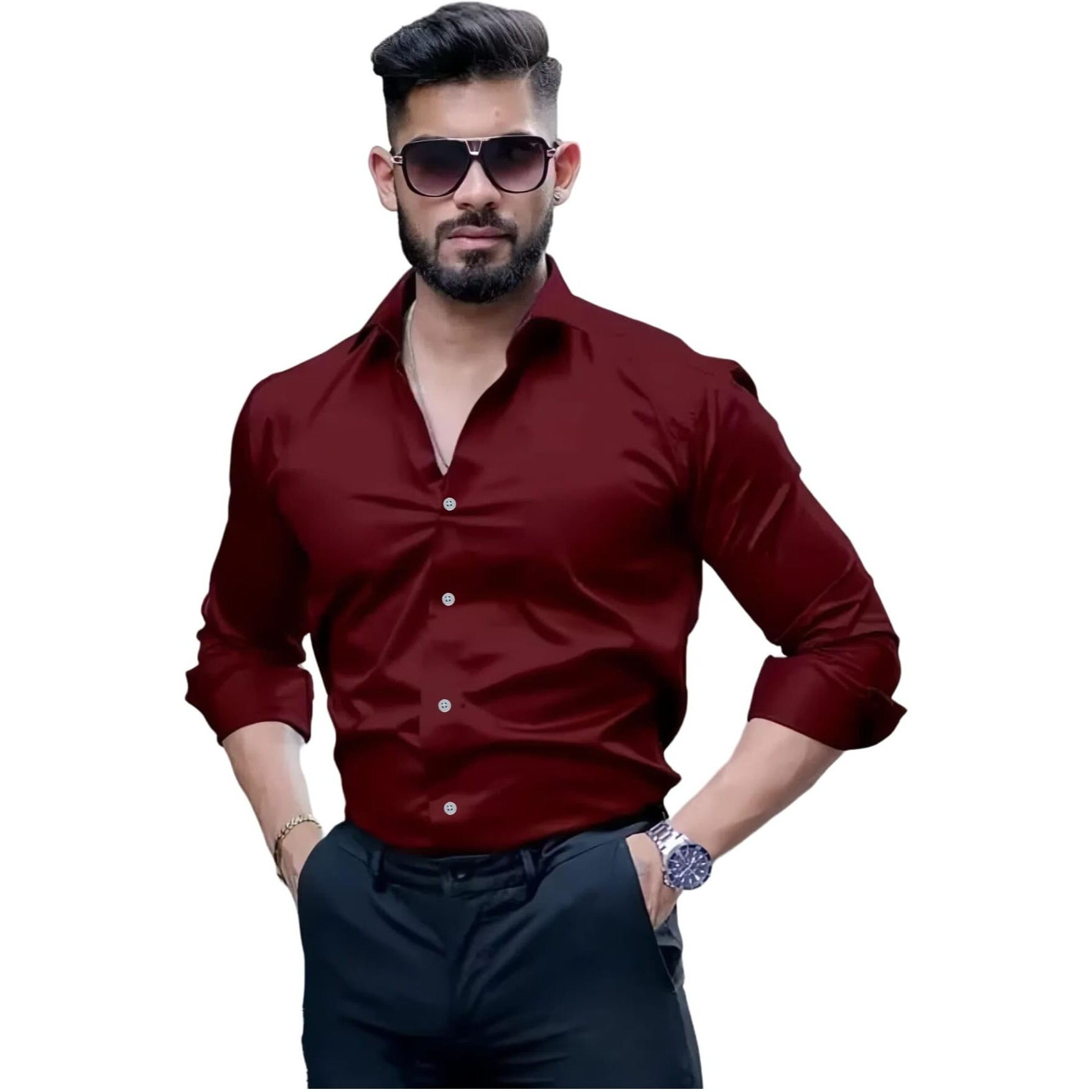 Indoprimo Men's Cotton Formal Regular Fit || Stylish|| Plain || Solid Shirt (Medium, Maroon)