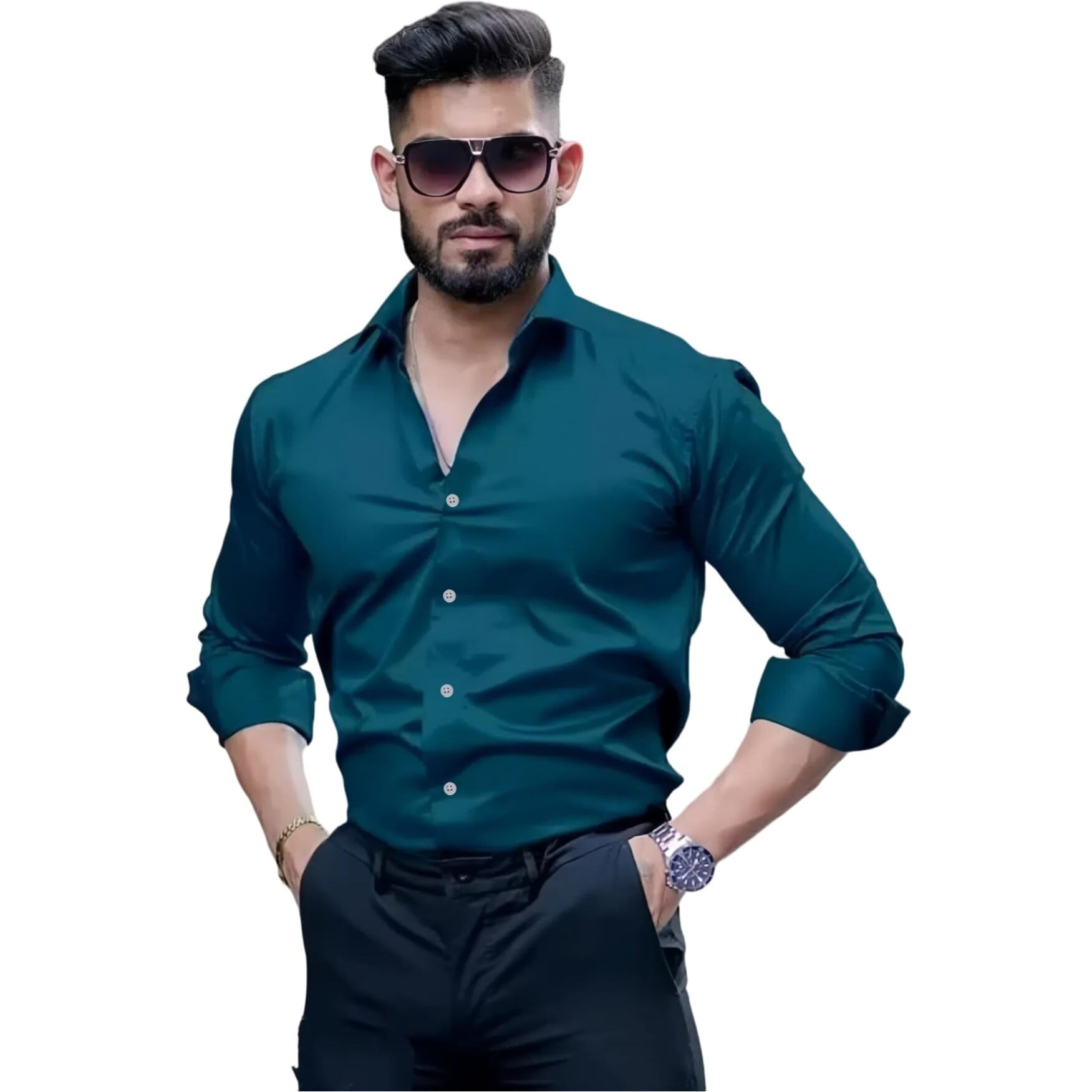 Indoprimo Men's Solid Regular Fit Shirt (If-1010-9D2Z_Air Blue