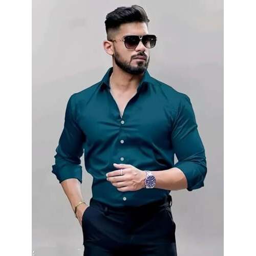 Indoprimo Men's Solid Regular Fit Shirt (If-1010-9D2Z_Air Blue