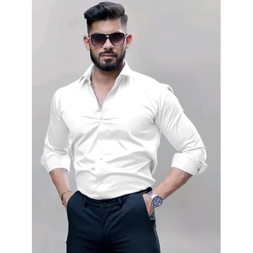 Indoprimo Men's Solid Regular Fit Shirt (If-1010-9D2Z_White