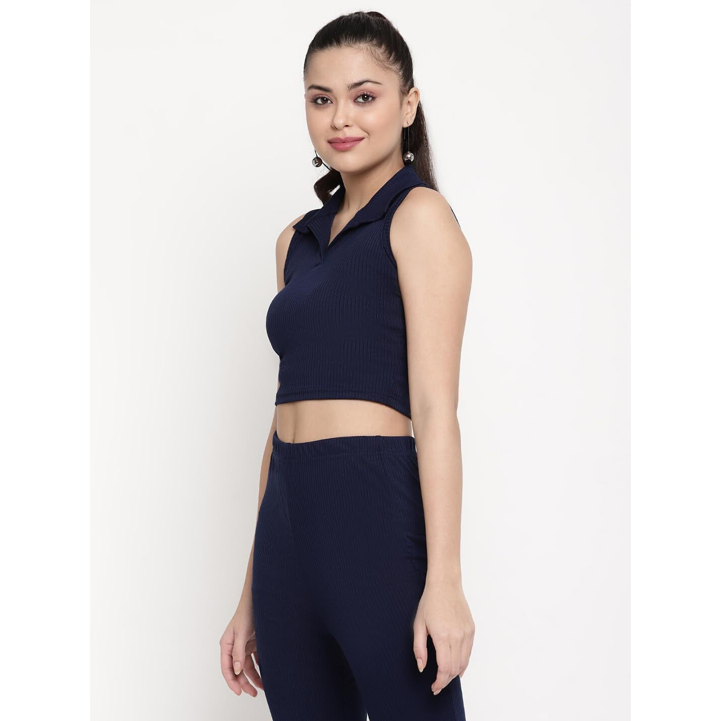 Avanova Women's & Girl's Solid Ribbed V-Neck Sleeveless Crop Tops For Women (Top 49 N Blue S)