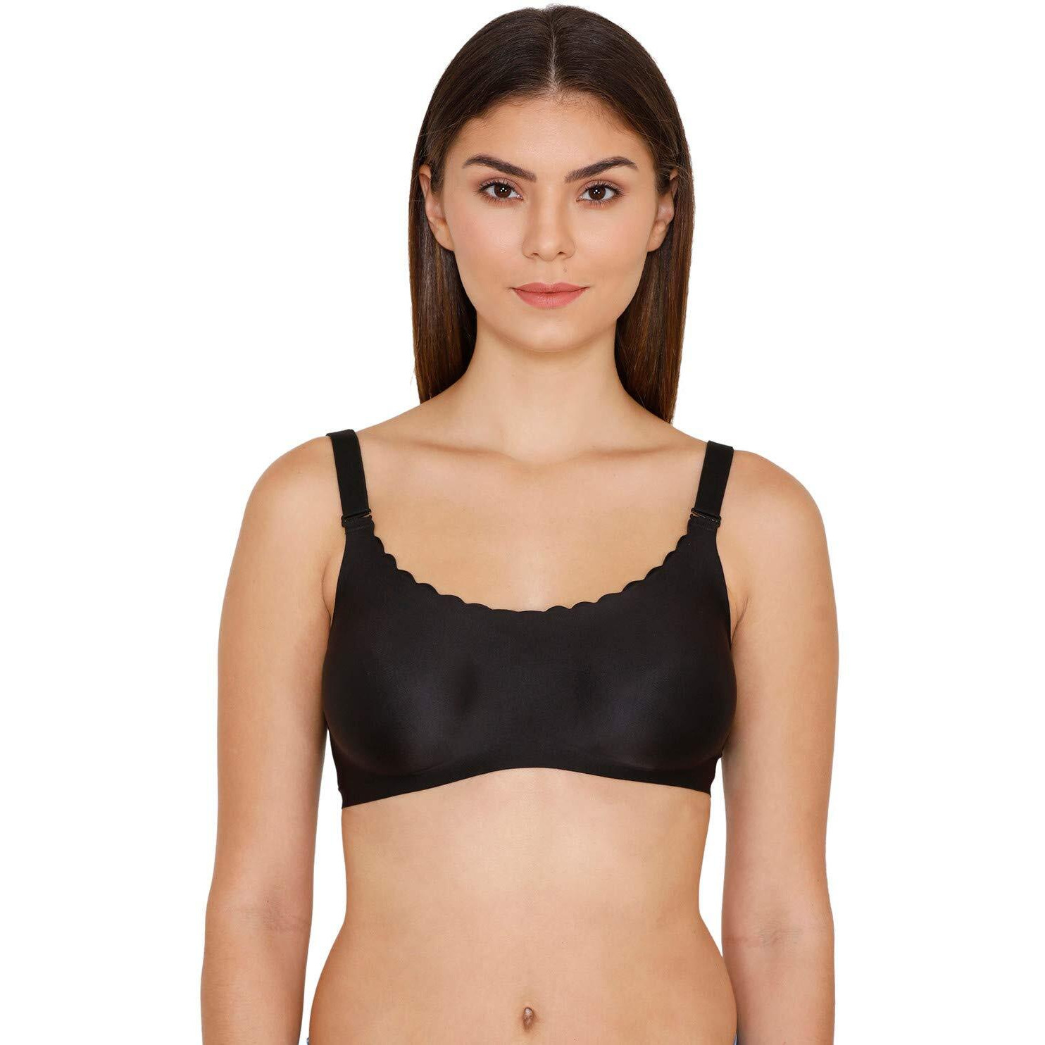 Zivame Women's Polyamide Non Padded Wire Free Casual T-Shirt Bra (Zi010170M8-Jet Black_Jet 32C)