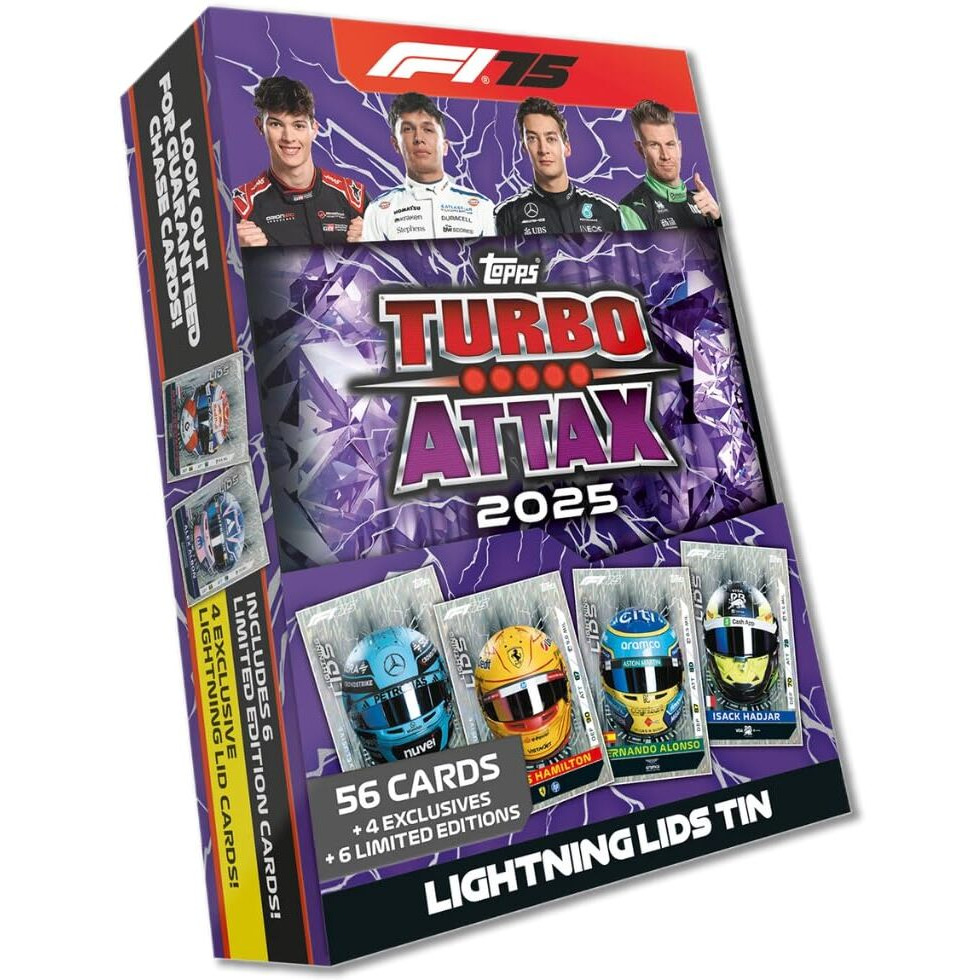 Topps Turbo Attax Formula 1 2025 Trading and Collectible Card Game(Mega Tin - Lightining Lids)