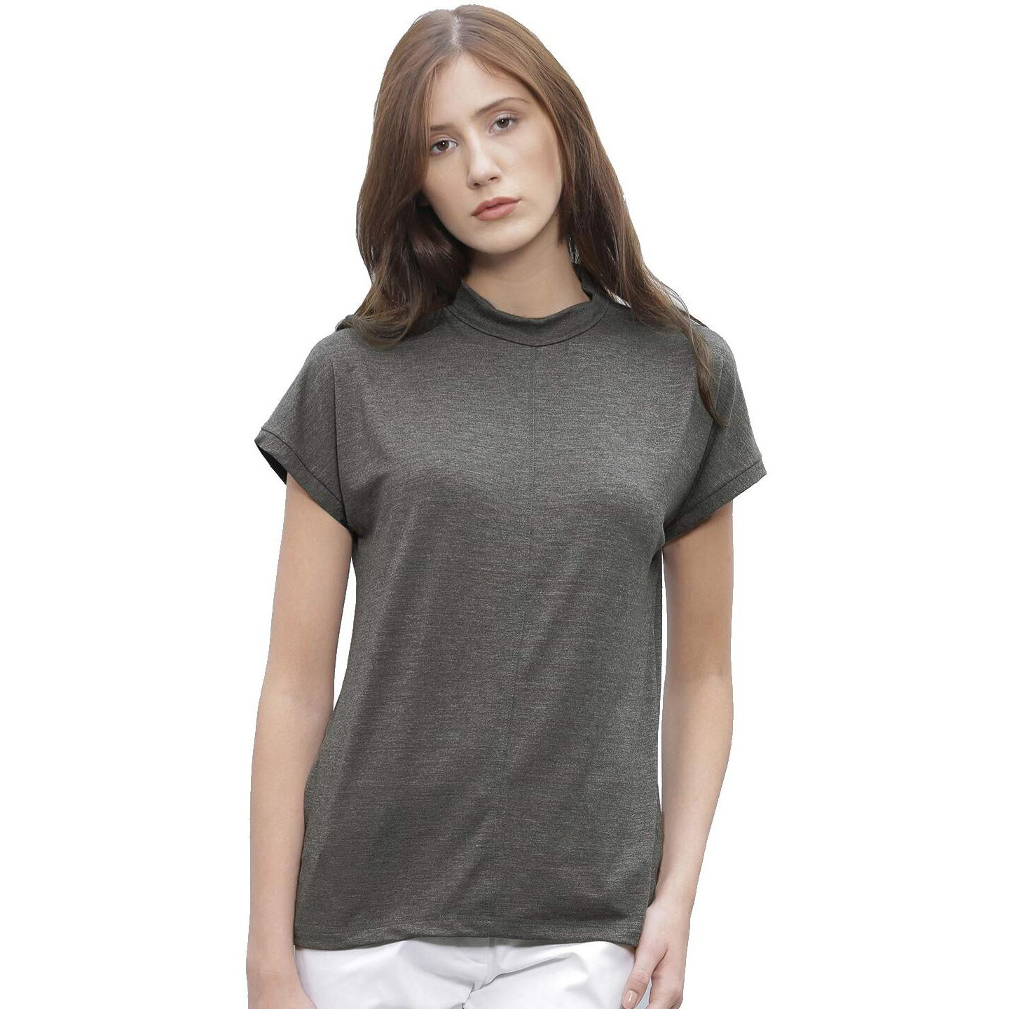 Fabricorn Plain Anthra Stylish High Neck Cotton Tshirt For Women (Anthra, Xx-Large)