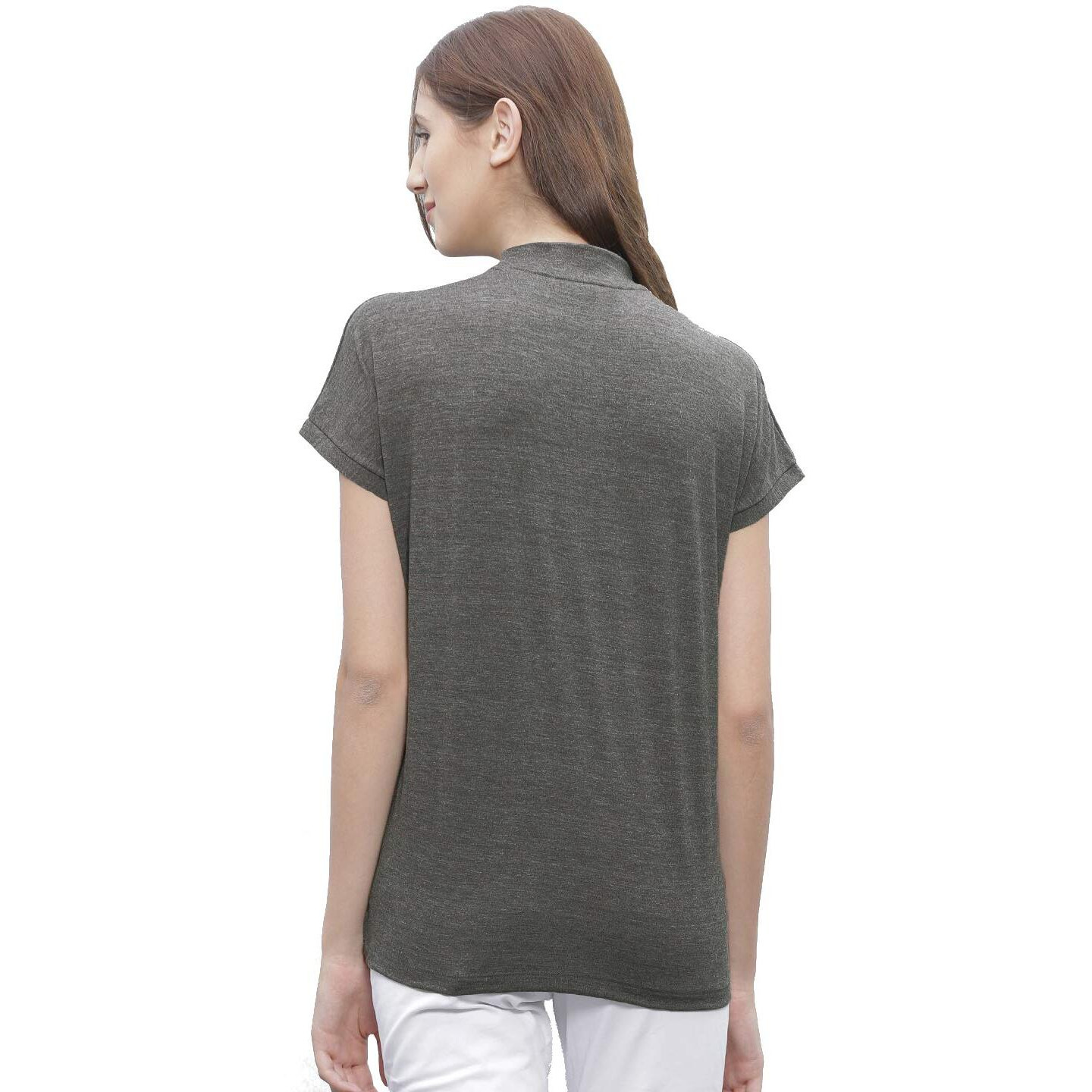 Fabricorn Plain Anthra Stylish High Neck Cotton Tshirt For Women (Anthra, Xx-Large)