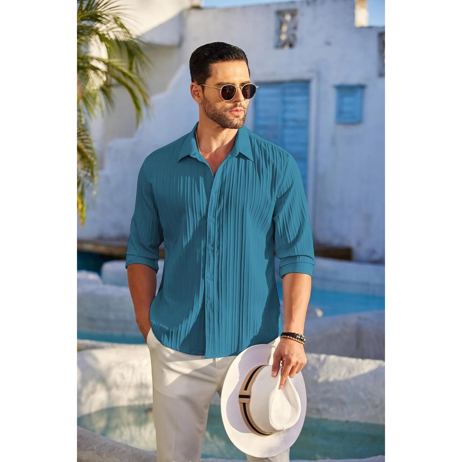 Deelmo Mens Regular Fit Solid Pattern Polyester Blend Shirt With Collared Neck Long Sleeve And Standard Length | Shirt For Man