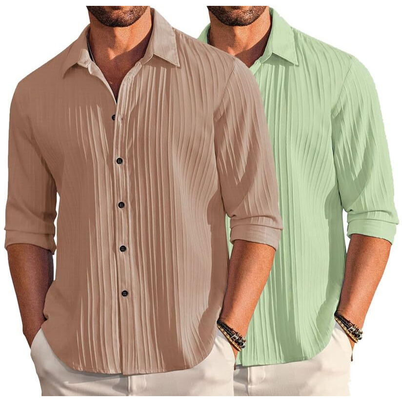 Deelmo Combo Of Mens Casual Button Down Shirts Long Sleeve Linen Shirt Fashion Textured Summer Shirts Pack Of 2