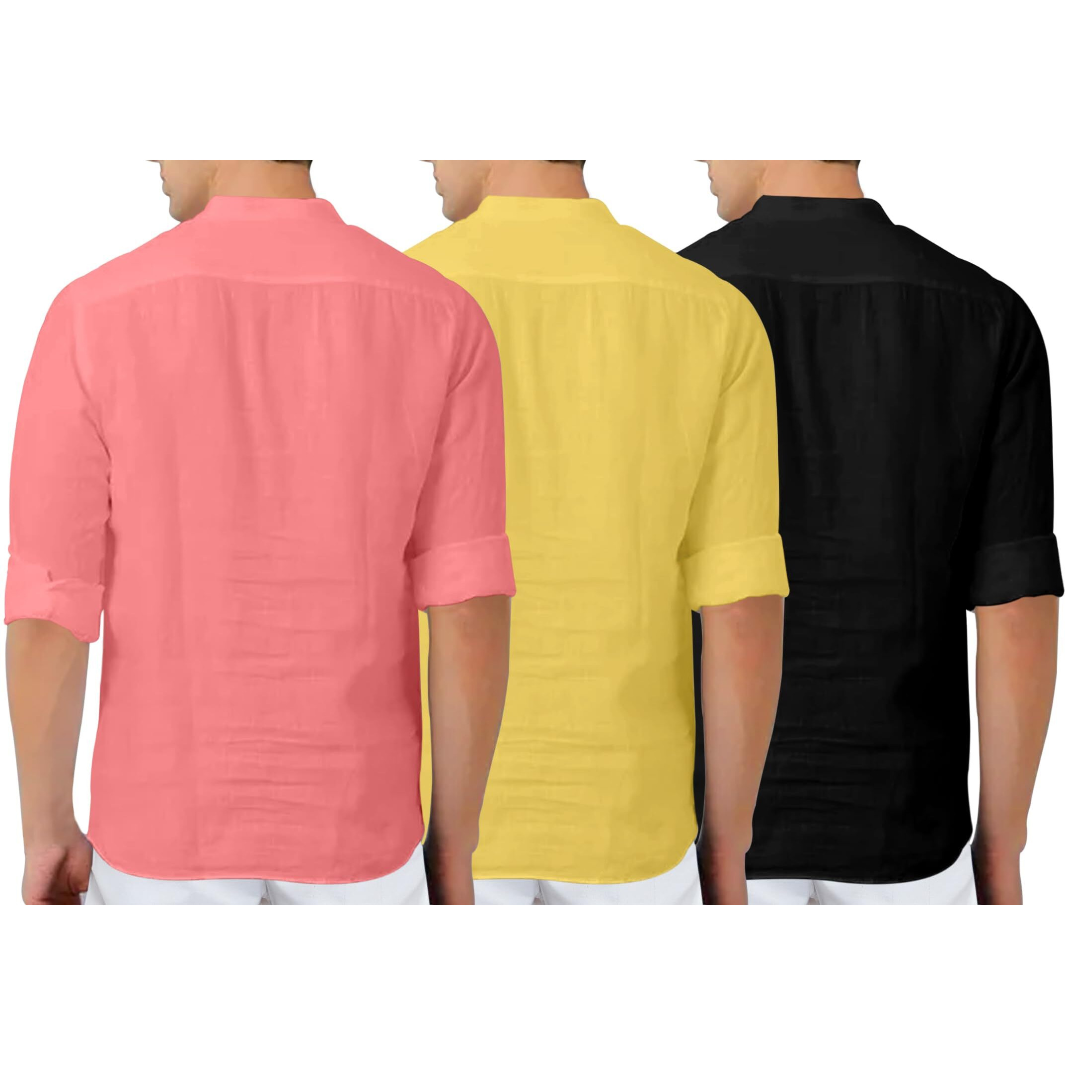 Zombom Mens Cotton Polyester Blend Regular Fit Solid Full Sleeve Kurta Shirt, 2Xl, Multicolor, Combo Pack Of 3