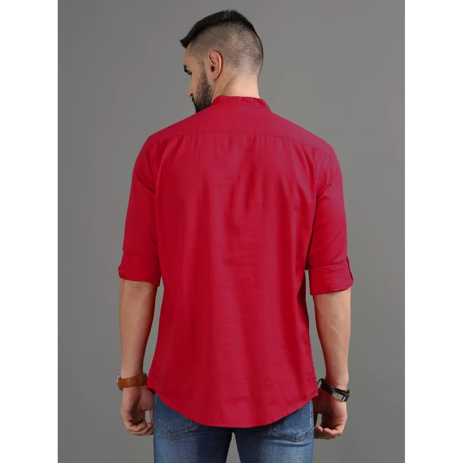 Deemoon Mens Cotton Blend Full Sleeve Short Kurta With Mandarin Collar Crafted From A Premium Cotton Blend Red