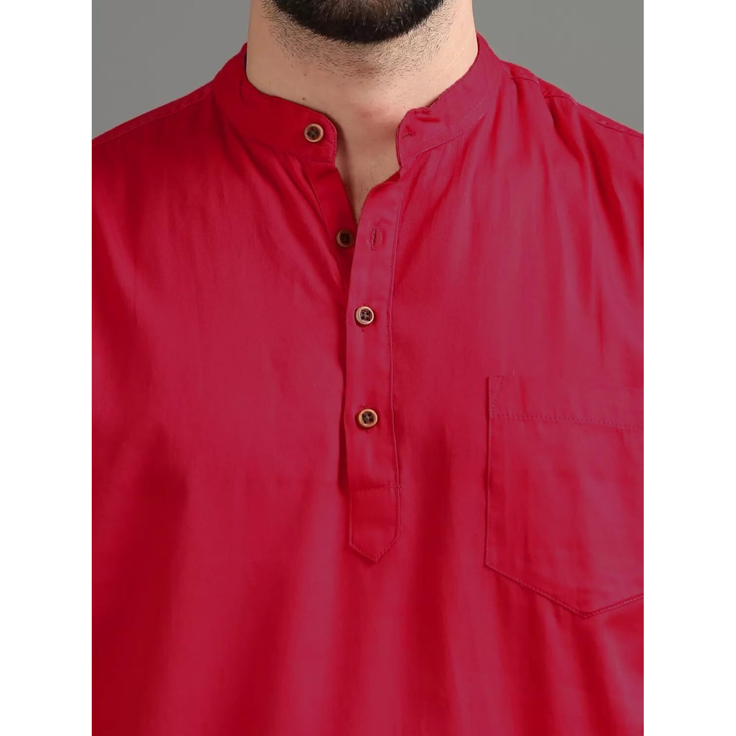 Deemoon Mens Cotton Blend Full Sleeve Short Kurta With Mandarin Collar Crafted From A Premium Cotton Blend Red