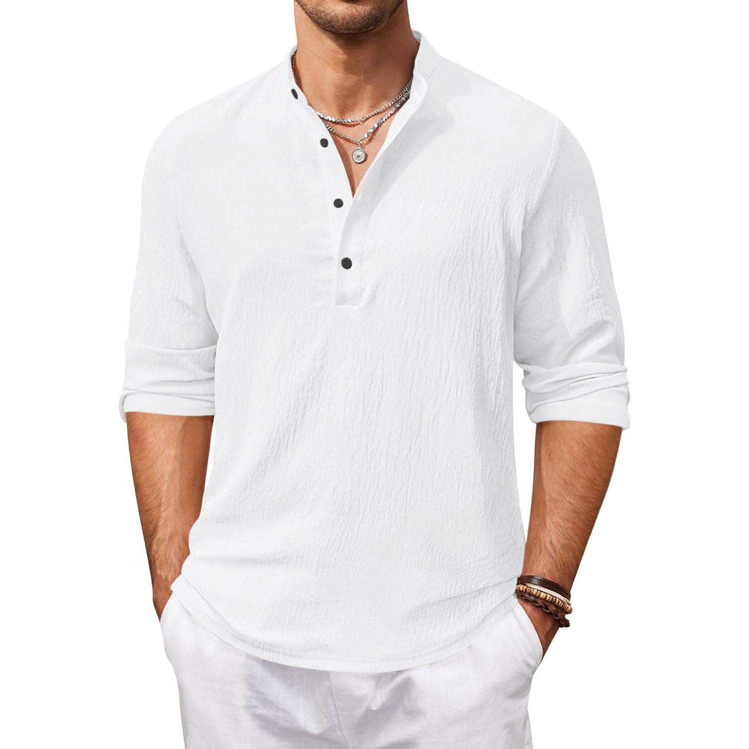 Zartha Mens Regular Fit Solid Cotton Blend Straight Kurta White