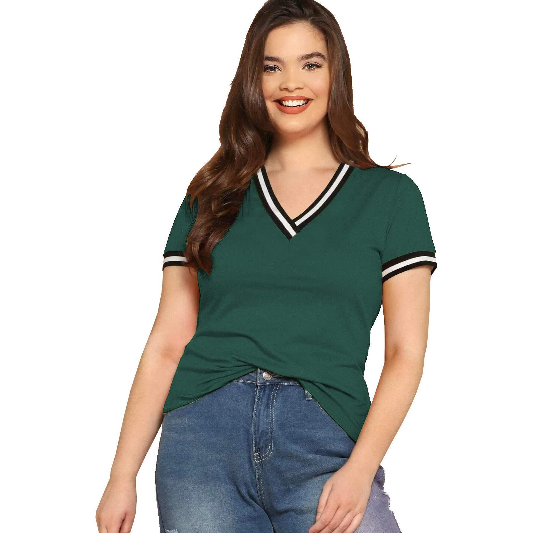 Fabricorn Plain Bottle Green Black White Colour Rib Cotton Tshirt For Women (Bottle Green, X-Large)