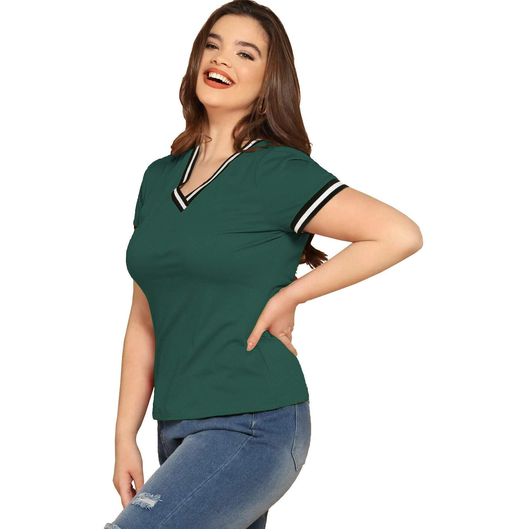 Fabricorn Plain Bottle Green Black White Colour Rib Cotton Tshirt For Women (Bottle Green, X-Large)