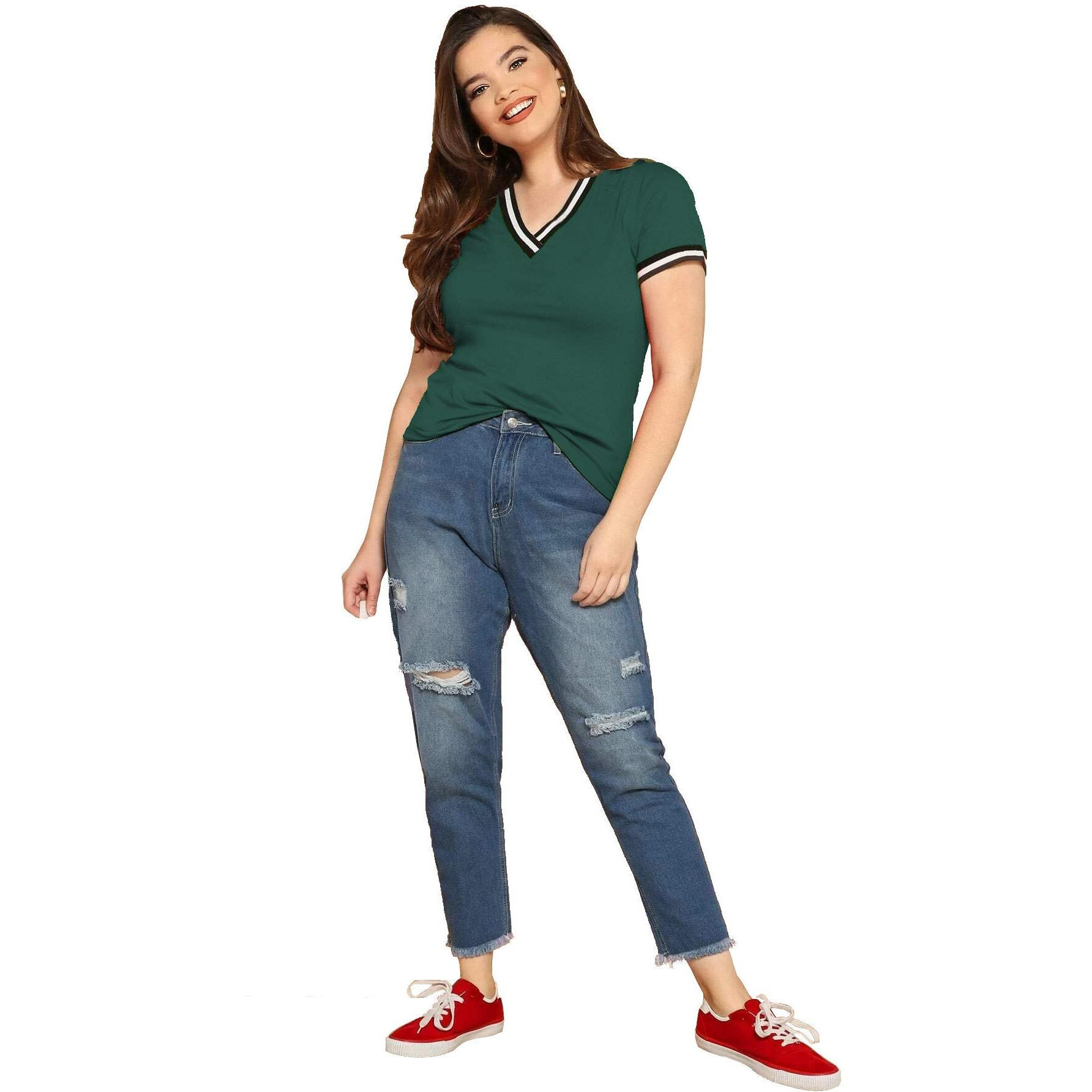 Fabricorn Plain Bottle Green Black White Colour Rib Cotton Tshirt For Women (Bottle Green, X-Large)