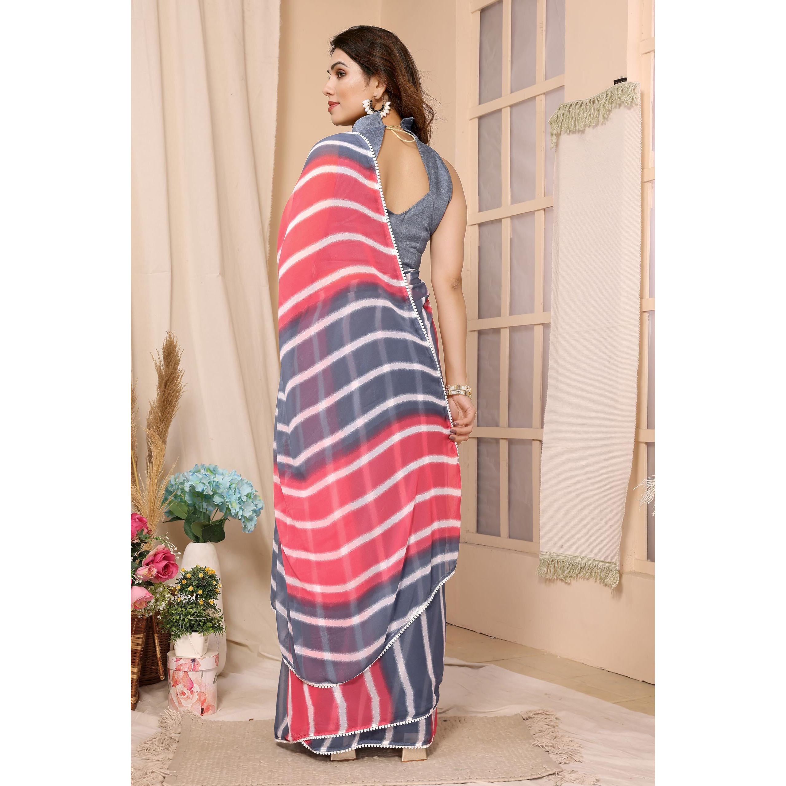 Ekasya Womens Soft Georgette Printed Ready To Wear Saree And Unstitched Banglory Silk Blouse Piece | Sari For Women | E5635_15